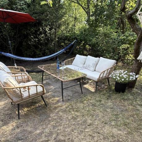 Zestaw rattanowy rope z dużym stolikiem dla 8 osób Torgiano Grande naturalny