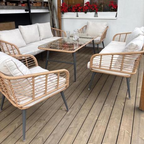 Zestaw rattanowy rope z dużym stolikiem dla 8 osób Torgiano Grande naturalny