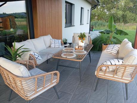 Zestaw rattanowy rope z dużym stolikiem dla 8 osób Torgiano Grande naturalny