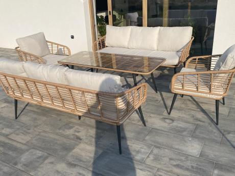 Zestaw rattanowy rope z dużym stolikiem dla 8 osób Torgiano Grande naturalny
