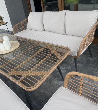 Zestaw rattanowy rope z dużym stolikiem dla 8 osób Torgiano Grande naturalny