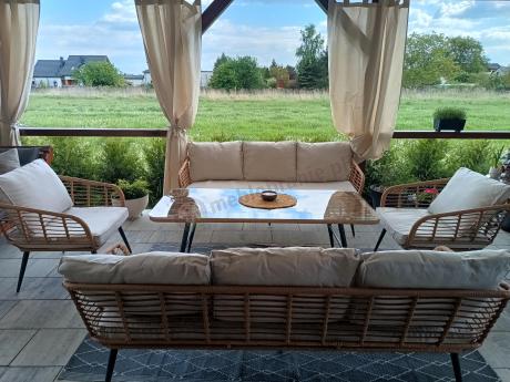 Zestaw rattanowy rope z dużym stolikiem dla 8 osób Torgiano Grande naturalny