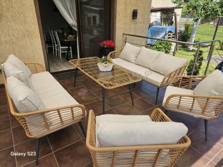 Zestaw rattanowy rope z dużym stolikiem dla 8 osób Torgiano Grande naturalny