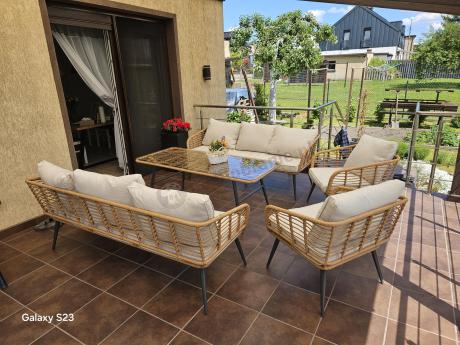 Zestaw rattanowy rope z dużym stolikiem dla 8 osób Torgiano Grande naturalny