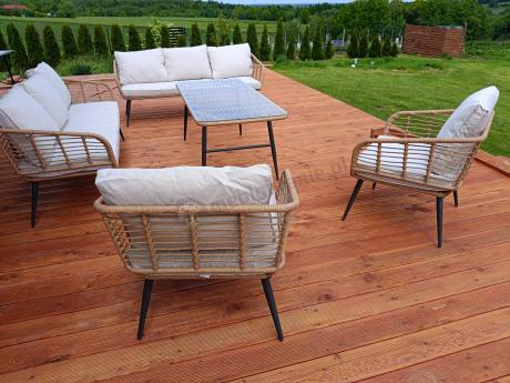 Zestaw rattanowy rope z dużym stolikiem dla 8 osób Torgiano Grande naturalny