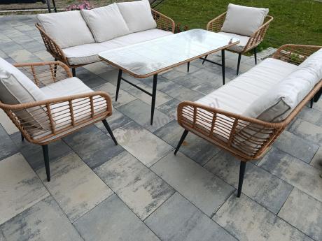 Zestaw rattanowy rope z dużym stolikiem dla 8 osób Torgiano Grande naturalny