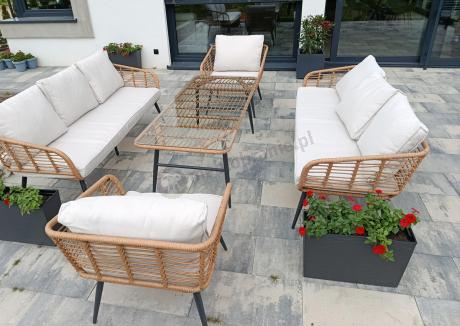 Zestaw rattanowy rope z dużym stolikiem dla 8 osób Torgiano Grande naturalny