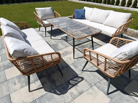 Zestaw rattanowy rope z dużym stolikiem dla 8 osób Torgiano Grande naturalny