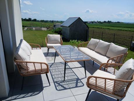 Zestaw rattanowy rope z dużym stolikiem dla 8 osób Torgiano Grande naturalny