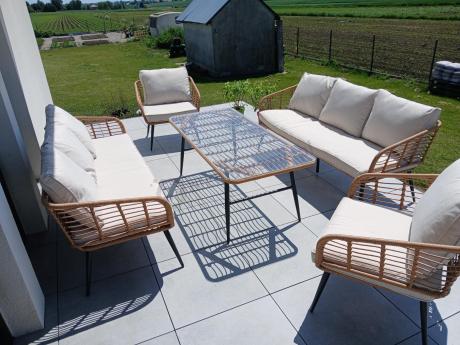 Zestaw rattanowy rope z dużym stolikiem dla 8 osób Torgiano Grande naturalny