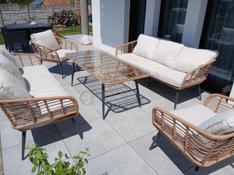 Zestaw rattanowy rope z dużym stolikiem dla 8 osób Torgiano Grande naturalny