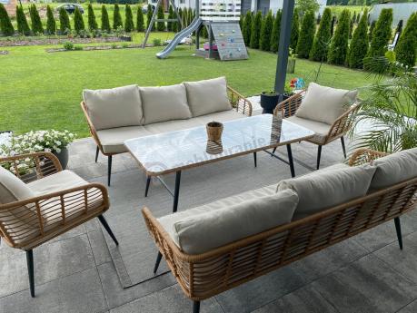 Zestaw rattanowy rope z dużym stolikiem dla 8 osób Torgiano Grande naturalny