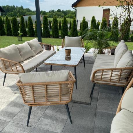 Zestaw rattanowy rope z dużym stolikiem dla 8 osób Torgiano Grande naturalny