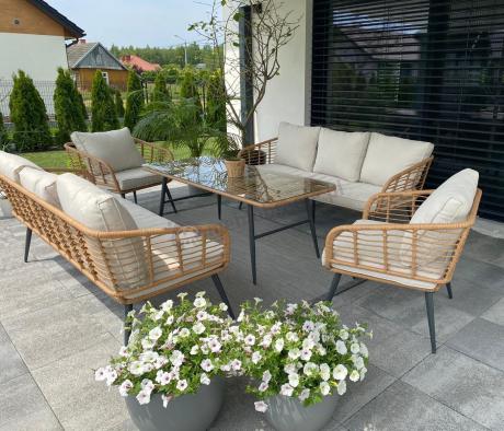 Zestaw rattanowy rope z dużym stolikiem dla 8 osób Torgiano Grande naturalny