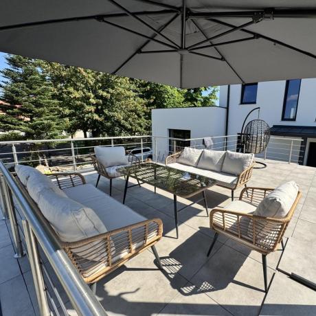 Zestaw rattanowy rope z dużym stolikiem dla 8 osób Torgiano Grande naturalny