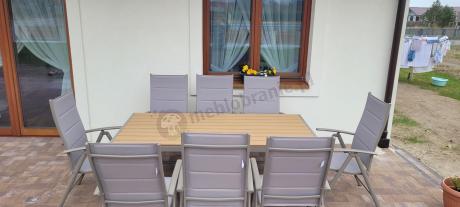 Zestaw stół i 8 regulowanych krzeseł - Kanbery Wood Taupe 8+1