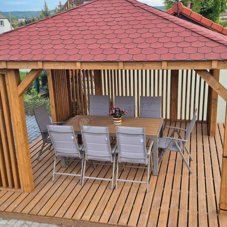 Zestaw stół i 8 regulowanych krzeseł - Kanbery Wood Taupe 8+1