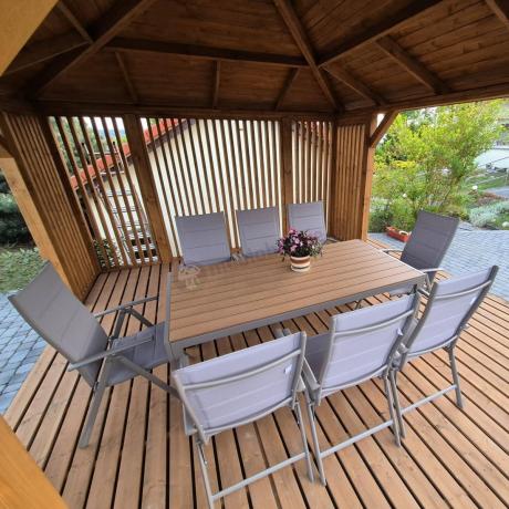 Zestaw stół i 8 regulowanych krzeseł - Kanbery Wood Taupe 8+1