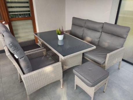 Zestaw szarych mebli technorattanowych obiadowych z wysokimi oparciami Lirata Dining