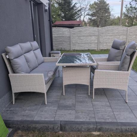 Zestaw szarych mebli technorattanowych obiadowych z wysokimi oparciami Lirata Dining