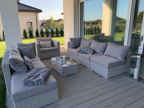 Białe meble ogrodowe technorattanowe Ligurito VIII Off-WHITE Elite & Taupe
