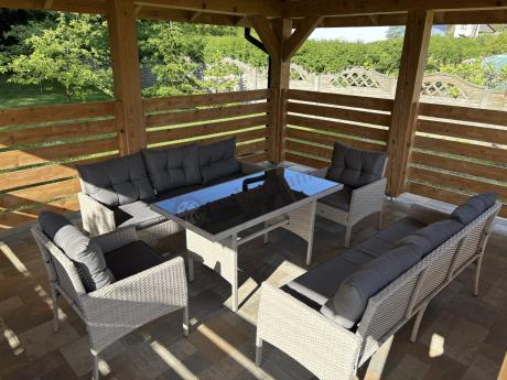 Zestaw technorattanowy z wysokim stołem Perata Grande Light Grey