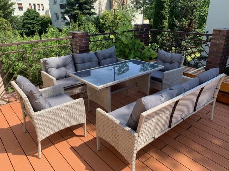 Zestaw technorattanowy z wysokim stołem Perata Grande Light Grey