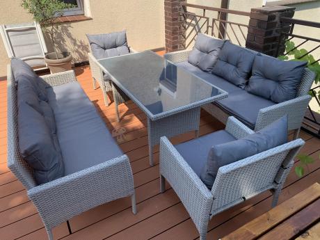 Zestaw technorattanowy z wysokim stołem Perata Grande Light Grey