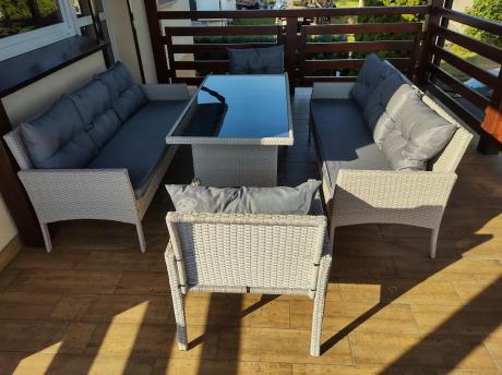 Zestaw technorattanowy z wysokim stołem Perata Grande Light Grey