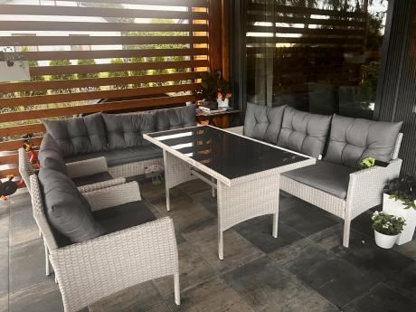 Zestaw technorattanowy z wysokim stołem Perata Grande Light Grey