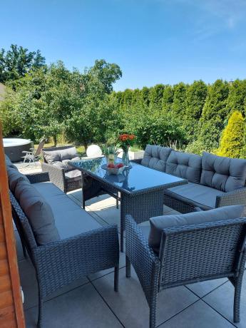 Zestaw z sofami 175cm, fotelami i wysokim stołem Perata Grande Anthracite