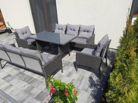 Zestaw z sofami 175cm, fotelami i wysokim stołem Perata Grande Anthracite