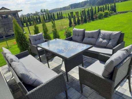 Zestaw z sofami 175cm, fotelami i wysokim stołem Perata Grande Anthracite