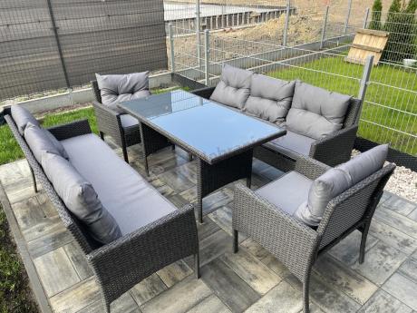 Zestaw z sofami 175cm, fotelami i wysokim stołem Perata Grande Anthracite