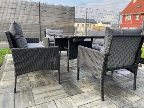 Zestaw z sofami 175cm, fotelami i wysokim stołem Perata Grande Anthracite