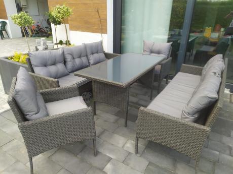 Zestaw z sofami 175cm, fotelami i wysokim stołem Perata Grande Anthracite