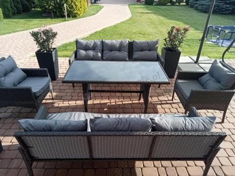 Zestaw z sofami 175cm, fotelami i wysokim stołem Perata Grande Anthracite