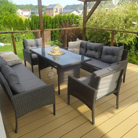 Zestaw z sofami 175cm, fotelami i wysokim stołem Perata Grande Anthracite