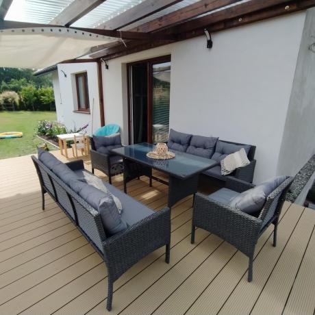 Zestaw z sofami 175cm, fotelami i wysokim stołem Perata Grande Anthracite