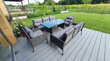 Zestaw z sofami 175cm, fotelami i wysokim stołem Perata Grande Anthracite