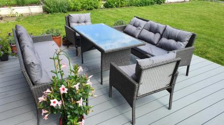 Zestaw z sofami 175cm, fotelami i wysokim stołem Perata Grande Anthracite