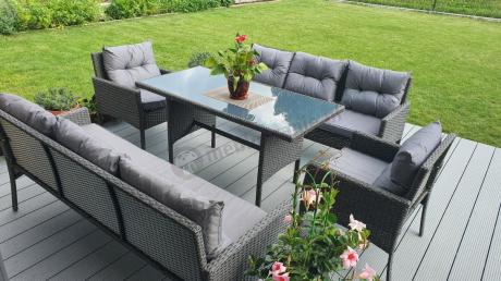 Zestaw z sofami 175cm, fotelami i wysokim stołem Perata Grande Anthracite