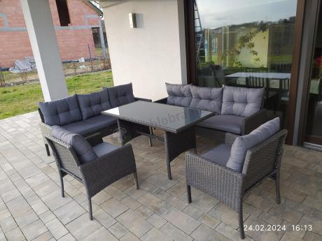 Zestaw z sofami 175cm, fotelami i wysokim stołem Perata Grande Anthracite