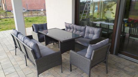 Zestaw z sofami 175cm, fotelami i wysokim stołem Perata Grande Anthracite