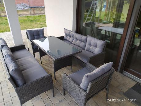 Zestaw z sofami 175cm, fotelami i wysokim stołem Perata Grande Anthracite