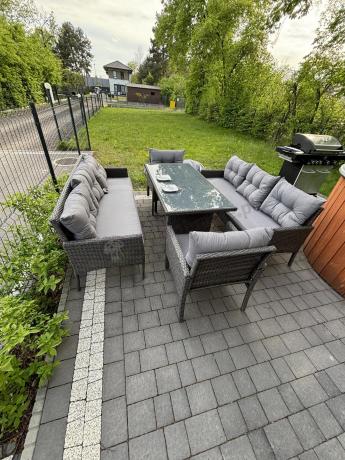 Zestaw z sofami 175cm, fotelami i wysokim stołem Perata Grande Anthracite