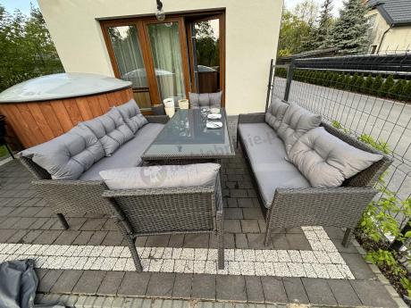 Zestaw z sofami 175cm, fotelami i wysokim stołem Perata Grande Anthracite