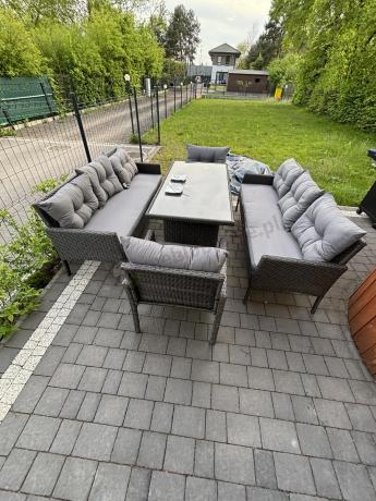 Zestaw z sofami 175cm, fotelami i wysokim stołem Perata Grande Anthracite