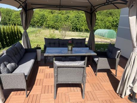 Zestaw z sofami 175cm, fotelami i wysokim stołem Perata Grande Anthracite