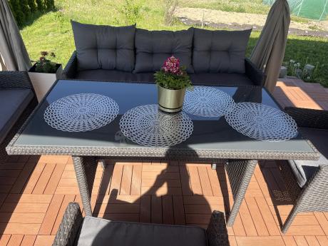 Zestaw z sofami 175cm, fotelami i wysokim stołem Perata Grande Anthracite